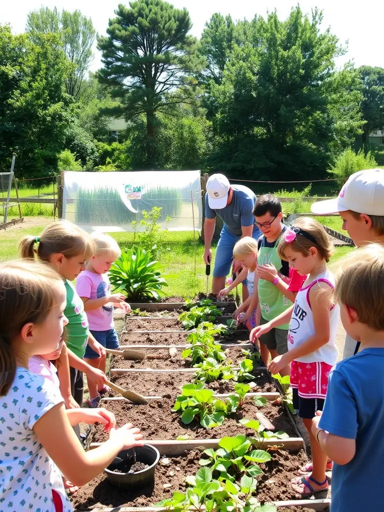 A group of children and adults participating in a workshop, learning to operate vintage farming equipment under expert supervision.